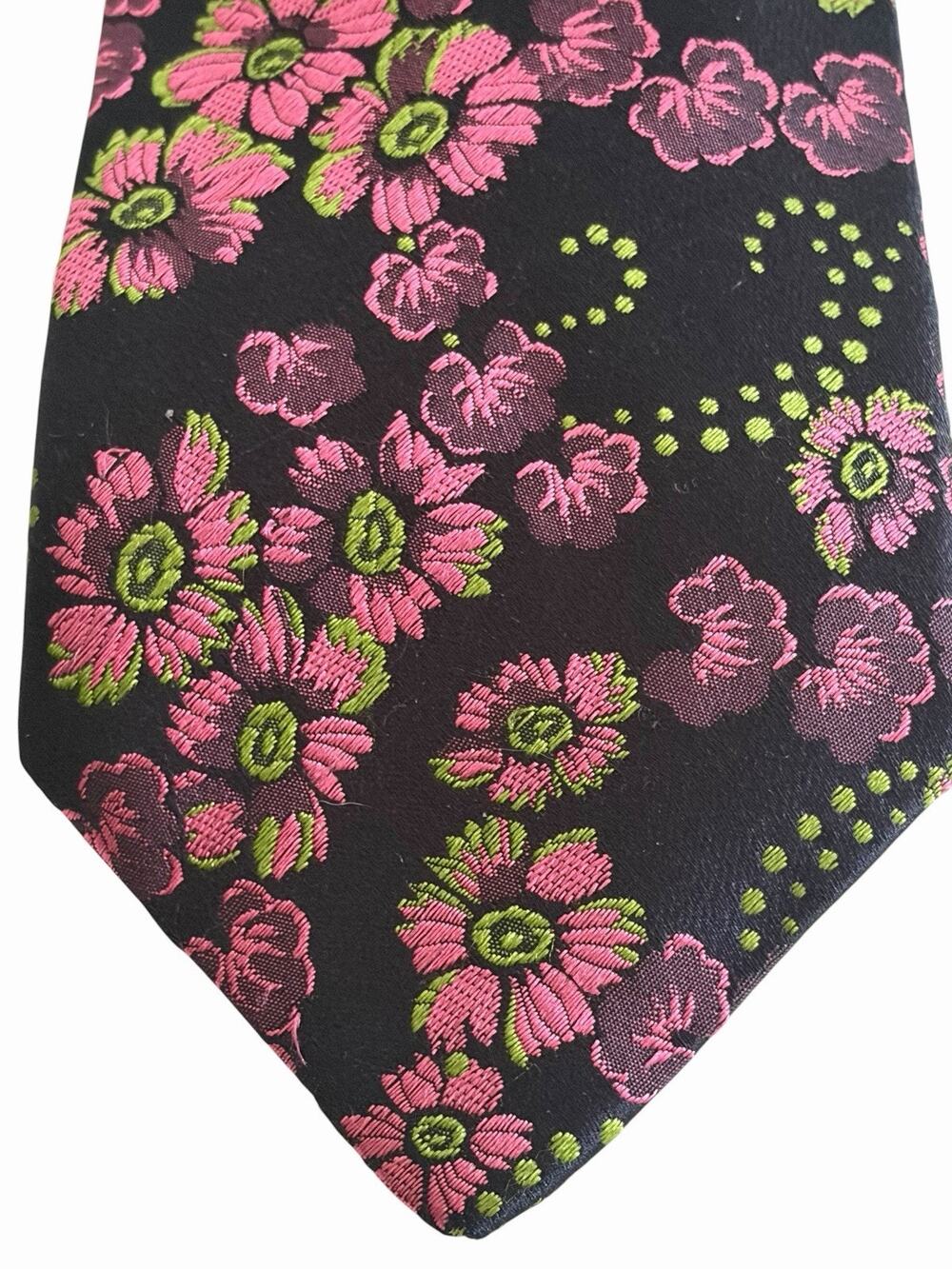 DUCHAMP London Silk Tie Black Dark Floral Embroidered Jacquard Made in England